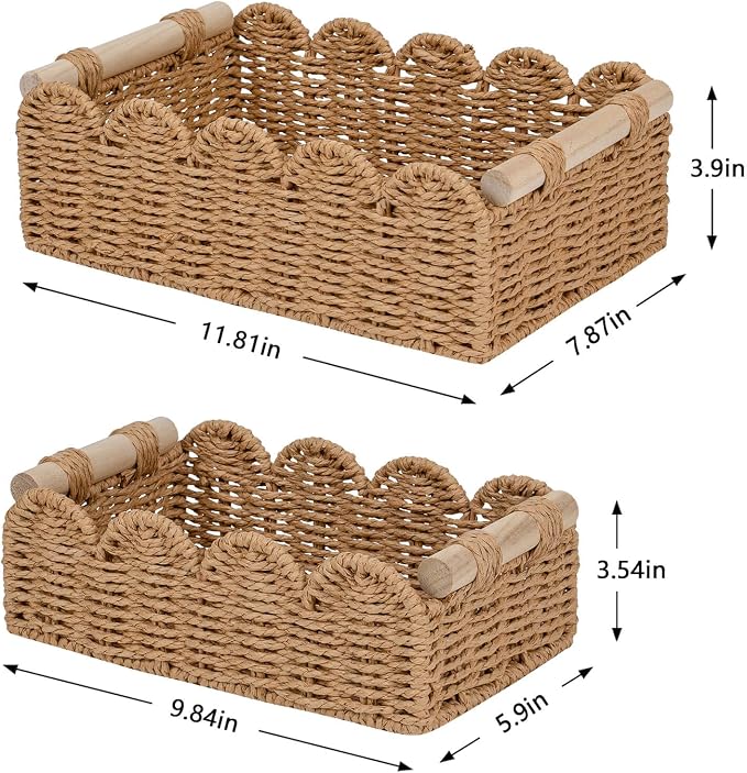 CubesLand Toilet Paper Storage Organizer Basket, Scalloped Decorative Baskets for Over Toilet Shelves, Wicker Small Basket Perfect for Home Countertop Storage & Decor, Living Room Shelf Decor, Neutral - Image 7