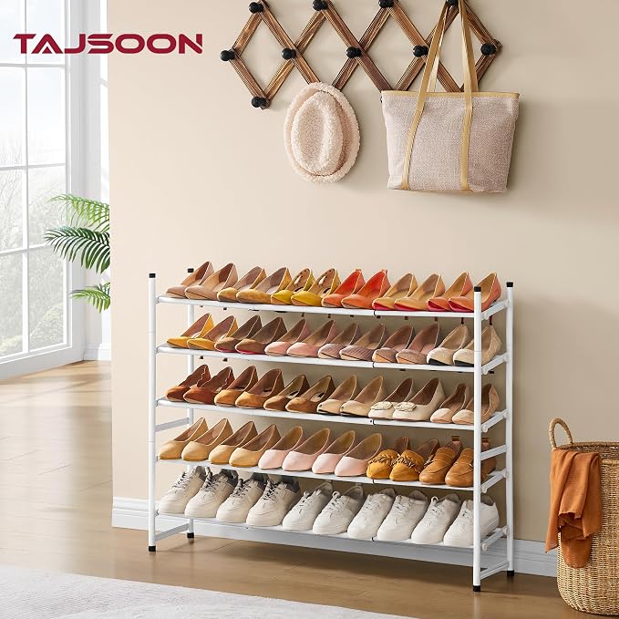 Tajsoon Expandable Shoe Rack for Closet 5 Tier, 29“-41“Adjustable & Stackable Shoe Shelf Storage, Metal Shoe Rack Organizer for Front Door Entrance, Closet, Garage, Entryway, White - Image 8
