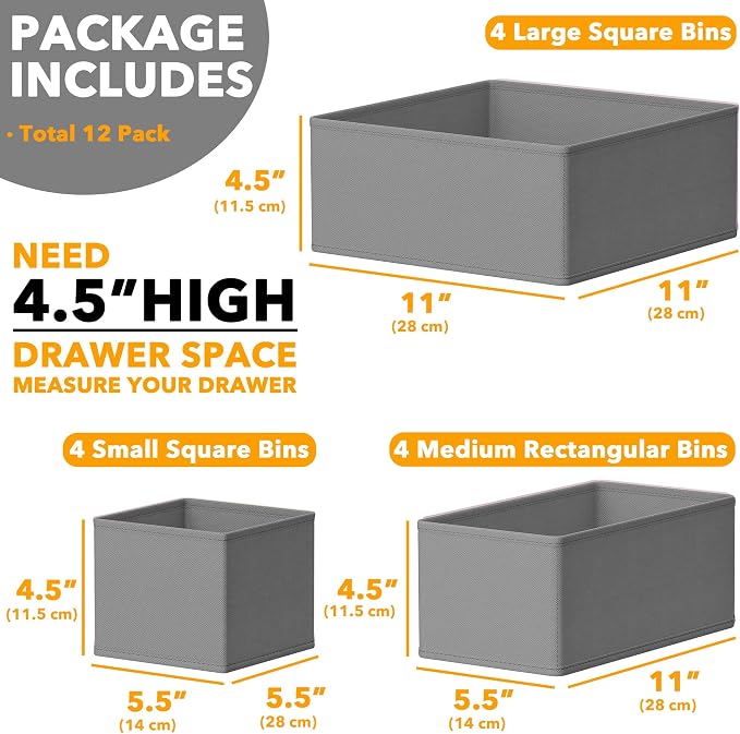 SpaceAid Drawer Organizer Clothes, 12 Pack Dresser Organizer Bins for Nursery, Closet Organization and Storage Dividers for Clothing, Baby Clothes, Underwears, Socks (Grey) - Image 6