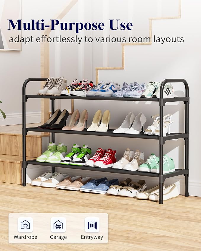 Kitsure Extra-Long Shoe Rack for Closet, Shoe Organizer for Front Door Entrance, Stackable Shoe Shelf, Detachable Closet Organizers and Storage, 39.0" Wide - 3 Tier, Black - Image 8