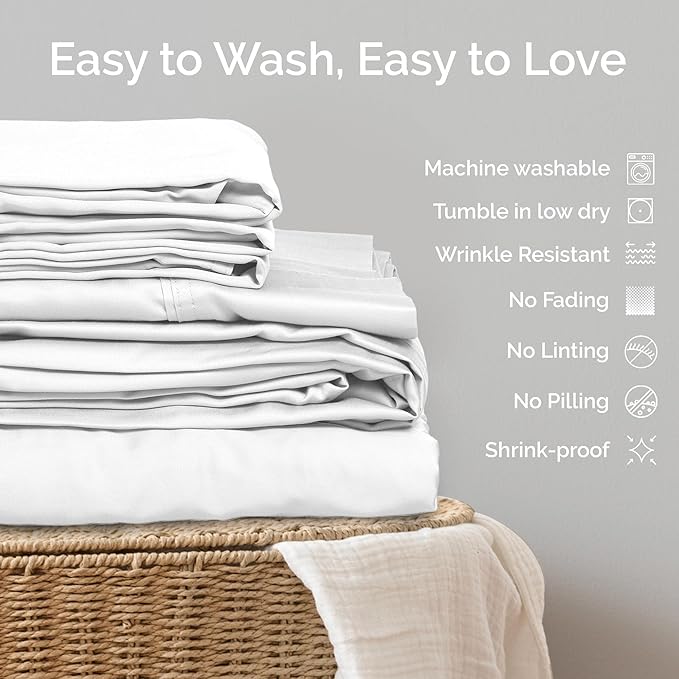 Viscose Bamboo Bed Sheets Full Sizes 4PC Set - Cooling Bedding for Hot Sleepers with Moisture Wicking Technology - Silky Soft 16 Inch Deep Pocket - White 54"x75"