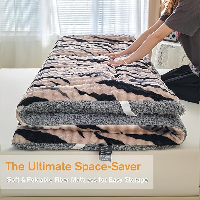 Full Mattress Pad 54 x 75 inches, Warm Thicken Velvet Mattress Protector Breathable and Comfortable with 4 Elastic Band, Deep Pocket Stretchable up to 15 inches Washable, Brown Leopard