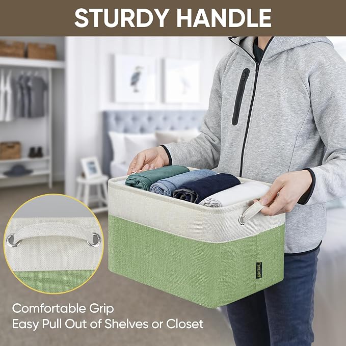 BALEINE 2 Pack Fabric Closet Storage Bins for Shelves, Linen Closet Organizers and Storage, Decorative Baskets for Organizing, Shelf, Clothes, Home, Office (Green, 15''x11''x9.5'') - Image 9