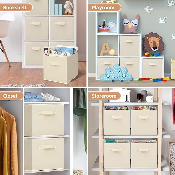 STORAGE MANIAC Storage Cubes, 11 Inch Collapsible Storage Bins with Handles, 4 Pack Fabric Foldable Bins for Organization, Durable Storage Bins for Closet, Shelves, Offices, Toys, 4-Pack Beige - Image 7