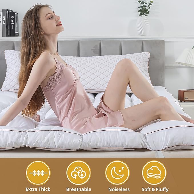 WhatsBedding 4 Inch Memory Foam Mattress Topper Queen Size, Supportive Fluffy Shredded Memory Foam Filled Pillow Top, Extra Soft Bed Topper for Back Pain Relief, 60x80 Inch
