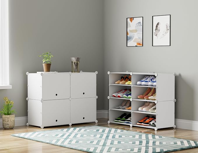 HOMIDEC Shoe Rack, 4 Tier Shoe Storage Cabinet 16 Pairs Plastic Shoe Organizer for Closet Hallway Bedroom Entryway - Image 6