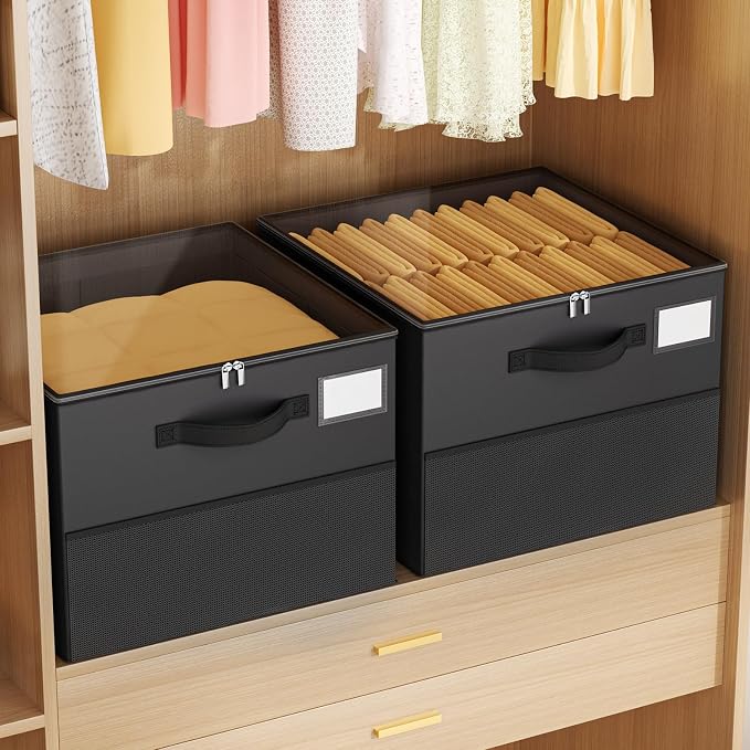 NestOrganix 2 Pack Shoe Organizer for Closet, Large Shoe Box Storage Containers, Foldable Shoe Storage Organizer Box Bin with Adjustable Dividers and Clear Cover, Space Saving Shoes Holder, Black - Image 9