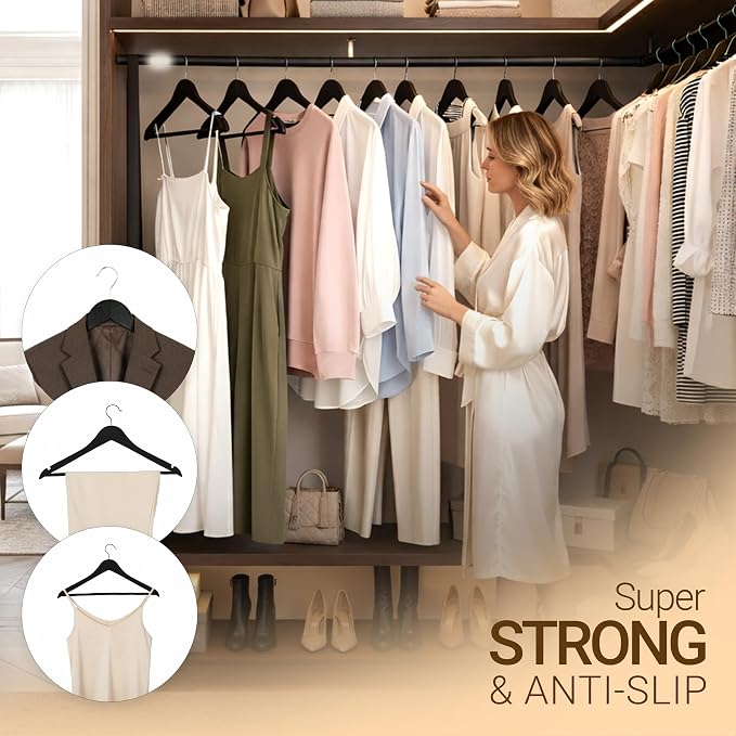 Utopia Home Premium Wooden Hangers 30 Pack - Durable & Slim Coat Hanger - Suit Hanger with 360-Degree Rotatable Hook - Wood Hangers with Shoulder Grooves (Black) - Image 7