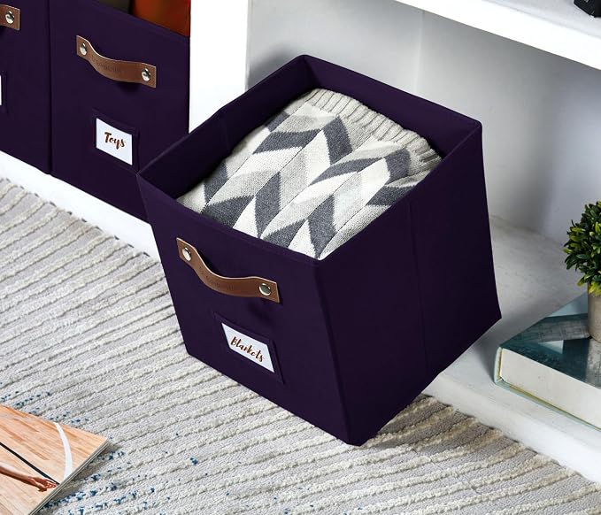DECOMOMO Storage Baskets, 13x15x13 Storage Cube Bins with Labels for Organizing Shelves Kallax (Kallax / 4pcs, Deep Violet) - Image 9