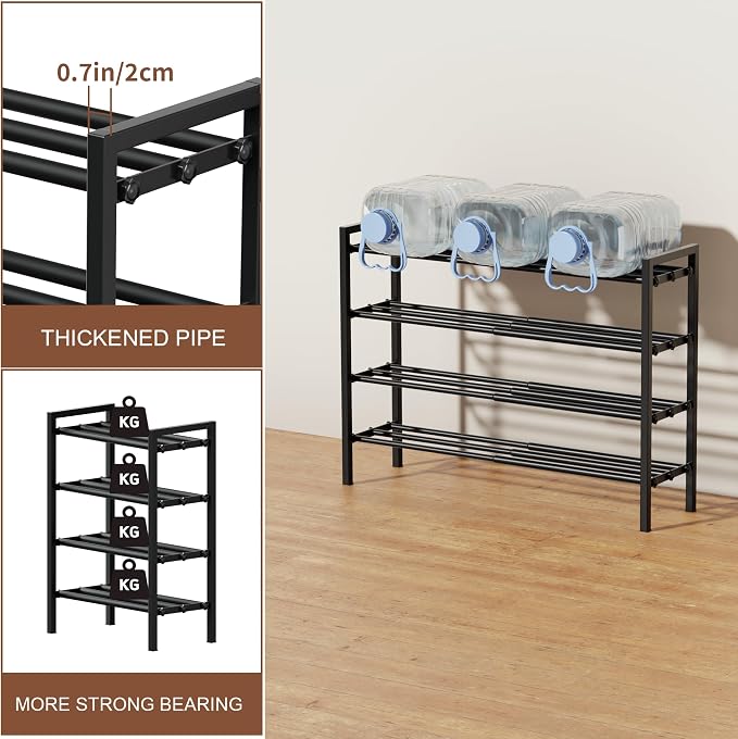4-Tier Expandable Shoe Rack, Adjustable Shoe Shelf Storage Organizer Heavy Duty Metal Free Standing Shoe Rack for Entryway Closet Doorway (Black) - Image 7