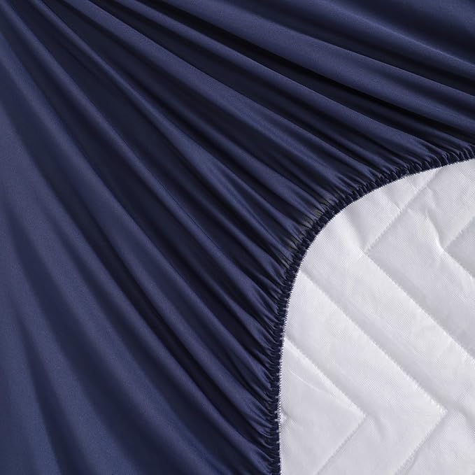1 Pack Waterproof Mattress Protector, Quilted Mattress Pad with 15 Inch Deep Pocket, Soft Breathable Microfiber Surface, Machine Washable Bed Mattress Cover, Navy Blue