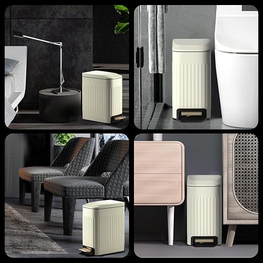 Small Bathroom Trash Can with Lid Soft Close-6L/1.6 Gal Slim Step Garbage Can-Metal Pedal Wastebasket-Narrow Rectangle Garbage Container Bin for Corner Office, Bedroom, Toilet, Live Room-Beige - Image 6