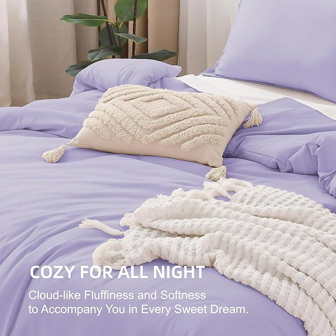 Litanika Comforters Twin XL Size Lavender, 2 Pieces Lightweight Solid Bedding Set & Collections, All Season Fluffy Bed Set (68x92 Inches Comforter & 1 Pillowcase)