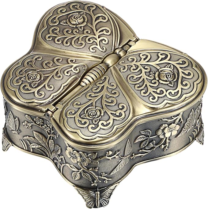 Hipiwe Antique Metal Jewelry Box Butterfly Shape Jewelry Storage Organizer Vintage Trinket Box Treasure Chest for Ring Earrings Necklace Decorative Keepsakes Box, Bronze, Large - Image 9
