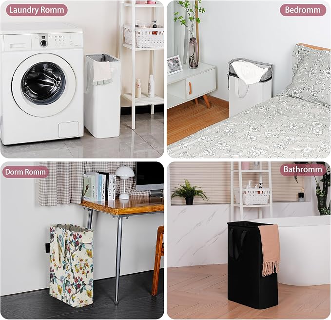efluky Slim Laundry Basket, Narrow Laundry Hamper with Handles, Collapsible Dirty Clothes Hamper, Tall Laundry Bin for Laundry Room, Dorm and Bedroom, 48L (12.7 Gallon) Floral - Image 8