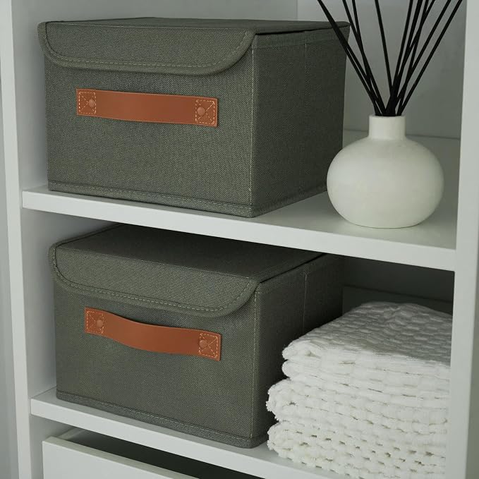 Decorative Linen Storage Boxes with Lids - Spacious Set of 2 Organizer Bins for Your Home Decor - The Perfect Small Container to Safely Store Photos, Documents and Memory Box Keepsakes in Style - Image 8