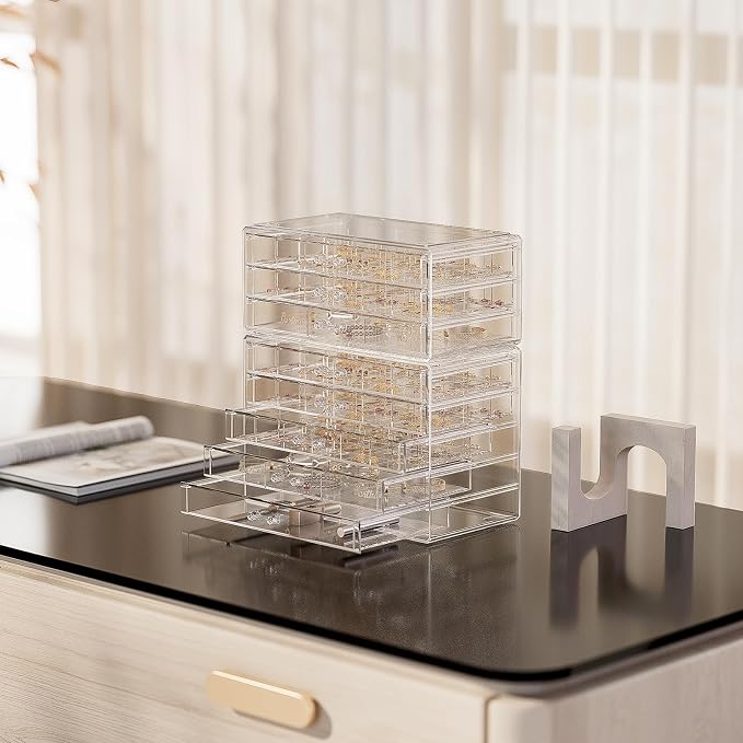 ProCase Acrylic Earrings Holder Organizer Box, Large Clear Earring Jewelry Storage Transparent Stackable Drawers Jewelry Display for Earring Ring Bracelet -Clear, 8 Layers - Image 6