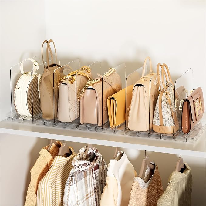 Bag & Purse Organizer for Closet Stackable Acrylic Shelf Dividers for Closet Organization, Clear Handbag Purse Storage Organizer Divider, Keep Clutch, Wallet, Pocketbook Upright, 2 Pack - Image 9