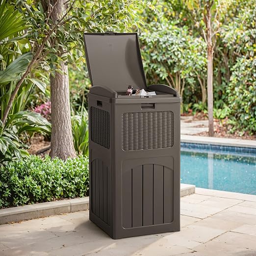 Flamaker 30 Gallon Trash Can, Resin Outdoor Garbage Can with Lid, Waterproof Hideaway Patio Waste Bins for Outside Use (Deep Brown) - Image 7