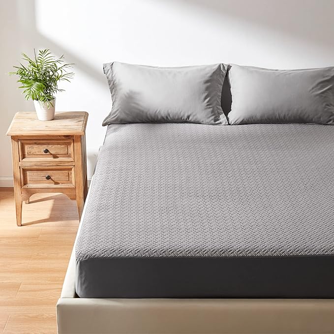 Hanherry 100% Waterproof Mattress Protector California King Size - Grey, Mattress Cover 3D Air Fabric Cooling Mattress Pad Cover Smooth Soft Breathable Noiseless, 8''-21'' Deep Pocket