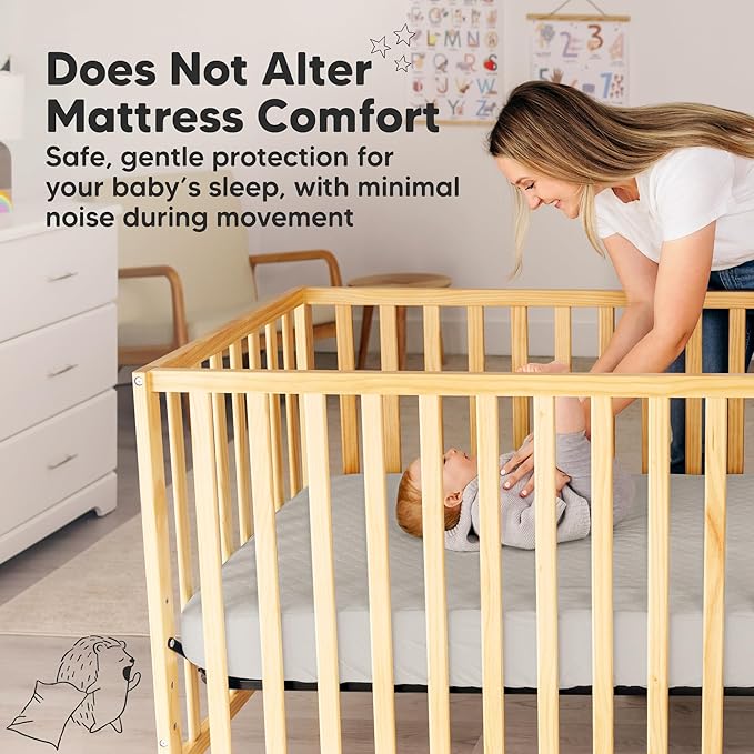 2-Pack Waterproof Crib Mattress Protector Cover Fitted - Quiet Baby Crib Mattress Pad Sheets, 52" x 28" Soft Quilted Cotton Baby Sheet, Machine Washable, Easy Fit, Durablee (Sage/Mavy)
