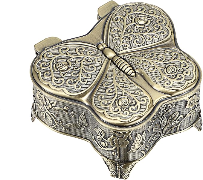 Hipiwe Butterfly Shape Jewelry Organizer Box Vintage Metal Jewelry Trinket Box Small Treasure Chest Ring Holder Earrings Necklace Storage Box Keepsake Box, Bronze - Image 9
