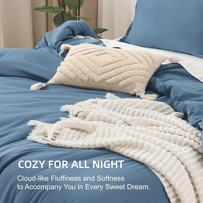 Litanika Comforters Full Size Ocean Blue, 3 Pieces Lightweight Solid Bedding Set & Collections, All Season Fluffy Bed Set (79x90 Inches Comforter & 2 Pillowcases)