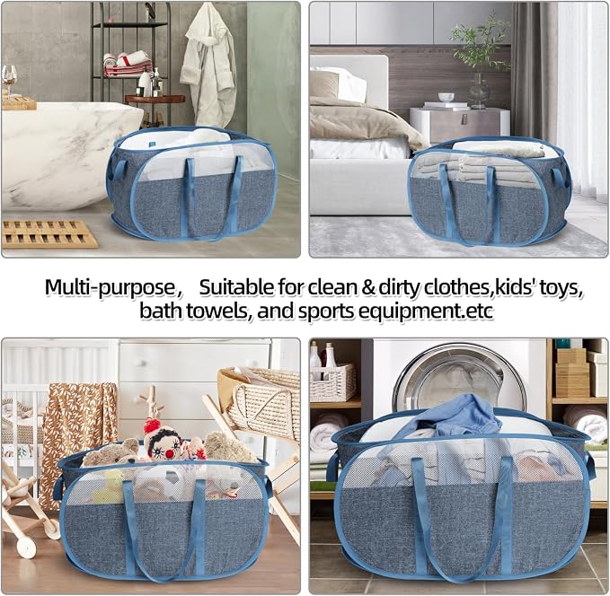 100L Collapsible Laundry Baskets, Tear Proof Pop Up Laundry Hamper with Dual Handles, Large Foldable Laundry Basket, Easy to Carry Laundry Hamper for Home, Laundry Room, Bedroom, Dorm, Travel Blue - Image 8