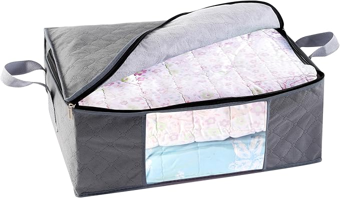 Storage Clothes Bins Closet Bags - 35L Containers Organizer Boxes Clothing Bin Organization for Organizing Blanket Pillow Sheet Sweater, Foldable Bedroom Small Storage Totes With Lids Zipper, 3pc Pack