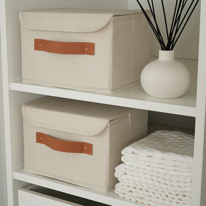 Decorative Linen Storage Boxes with Lids - Spacious Set of 2 Organizer Bins for Your Home Decor - The Perfect Small Container to Safely Store Photos, Documents and Memory Box Keepsakes in Style - Image 9