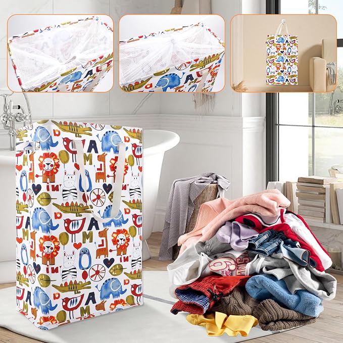 Odonata Slim Laundry Hamper Handles Collapsible Laundry Basket Thin Dirty Clothes Basket Narrow Laundry Bag Foldable Dirty Hamper 48L (Animal) - Image 7