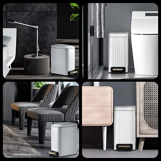 Small Bathroom Trash Can with Lid Soft Close-6L/1.6 Gal Slim Step Garbage Can-Metal Pedal Wastebasket-Narrow Rectangle Garbage Container Bin for Corner Office, Bedroom, Toilet, Live Room-White - Image 6