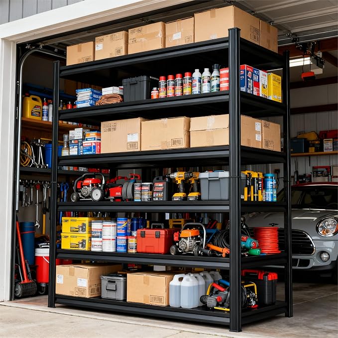 Storage Shelves, Garage Metal Shelving Unit, Adjustable, Double-Layer Column with Reinforced Ribs, Heavy-Duty, Capable of Bearing 600-3600 lbs (Black, 82 * 45 * 18, 6-Tier) - Image 9