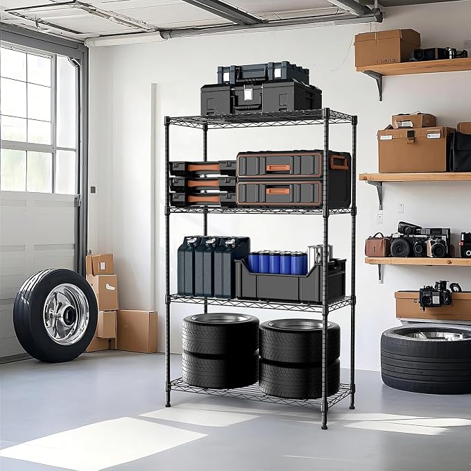 M MZG 1000 lbs 4Tier Shelf Metal Storage Shelves Wire Rack Closet Organizers with Wheel for Garage Kitchen Bathroom Laundry Black 13.7" D x 29.5" W x 47.2" H - Image 7