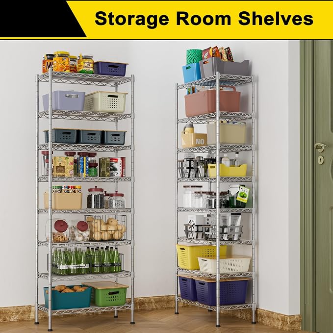 GIOTORENT 8-Wire Garage Shelving Storage Shelves, Kitchen Storage Adjustable Shelf, Metal Shelves 1600Lbs Capacity 24" W x 14" D x 72.2" H for Laundry Bathroom Pantry Closet, Silver - Image 7