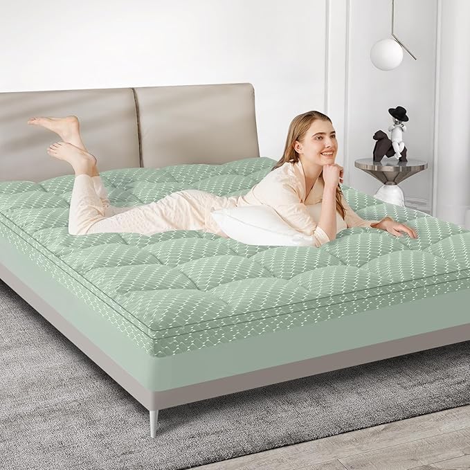 Dual Layer 3 Inch Memory Foam Mattress Topper Twin XL Size, 2 Inch Gel Memory Foam Plus 1 Inch Cooling Pillow Top Mattress Pad Cover, with 8-21 Inch Deep Pocket, Green