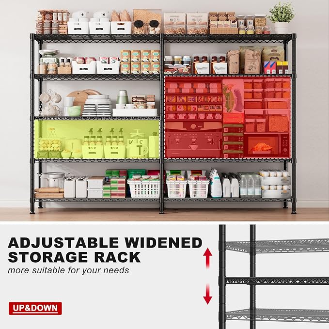 REIBII 70" W Storage Shelves Heavy Duty Load 1600LBS, Metal Shelving 5-Tier Wire Shelving Unit Metal Shelves for Storage Adjustable Shelving Rack for Pantry Kitchen 70" W*15.8" D*72.4" H, 2 Pack - Image 8