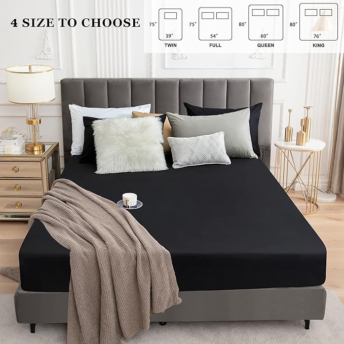 Sufdari Cal King Mattress Protector,Waterproof Mattress Protector,Fitted Sheet Style Mattress Cover with 18" Deep Pocket,Washable and Comfortable-Black,California King