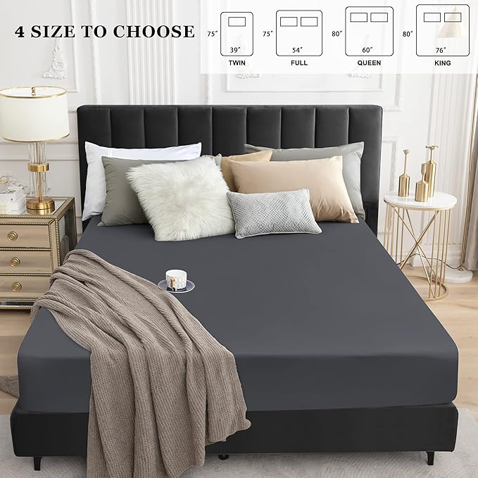 Sufdari Twin XL Mattress Protector,Waterproof Mattress Protector,Fitted Sheet Style Mattress Cover with 18" Deep Pocket,Washable and Comfortable-Deep Gray,Twin XL