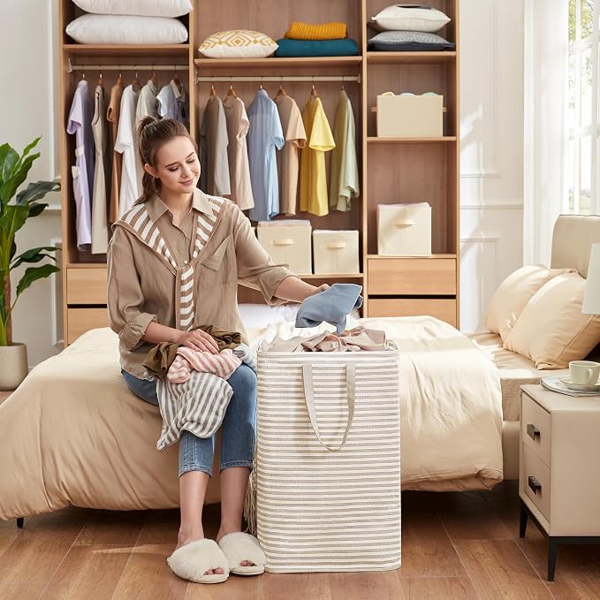 Lifewit 2PcsCesto Ropa Sucia de 80L, Cestos para la Ropa Sucia Grande Plegable e Impermeable con Asas Extensibles, Se Mantiene en Pie y es Fácil de Transportar, para Ropa, Toallas y Juguetes, Beige - Image 8