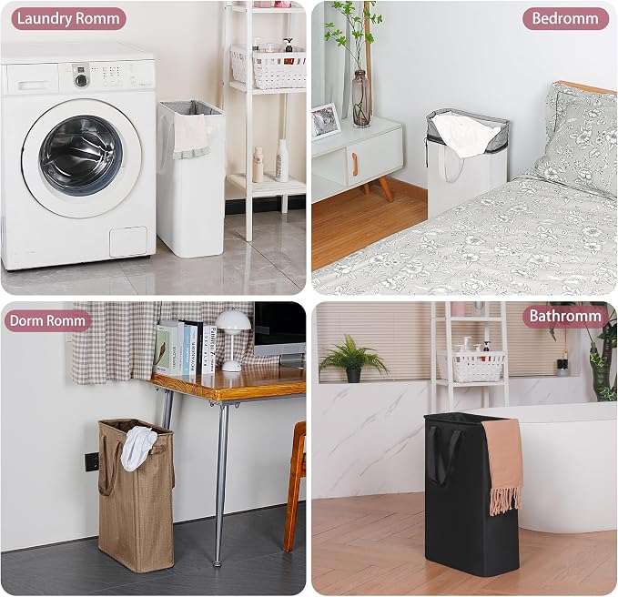 efluky Slim Laundry Basket, Narrow Laundry Hamper with Handles, Collapsible Dirty Clothes Hamper, Tall Laundry Bin for Laundry Room, Dorm and Bedroom, 12.7 Gallons(48L) Flax Brown - Image 7