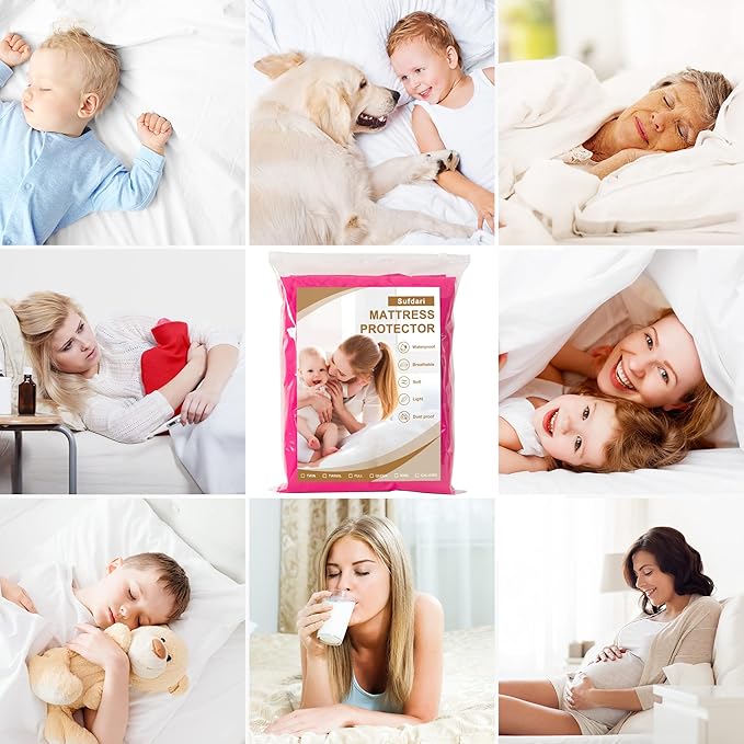Sufdari King Size Mattress Protector,Waterproof Mattress Cover,18" Deep Pocket Mattress Protector,Dust Proof Bed Protector for Dogs/Cats/Pets/Kids-Deep Pink,King