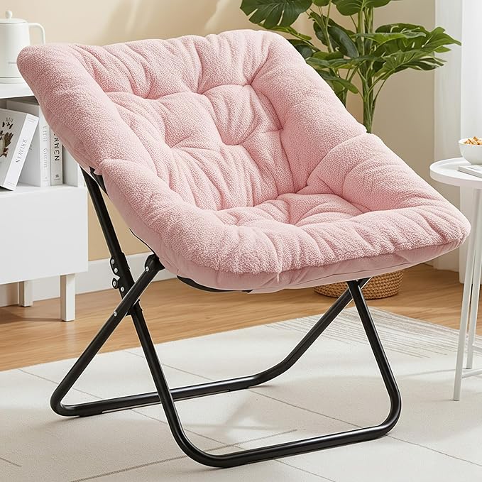 Sweetcrispy Comfy Chair for Adults, Foldable Living Room Chair, Soft Faux Fur Lounge for Bedroom Dorm Rooms, Comfortable Reading Chair for Teens, X-Large