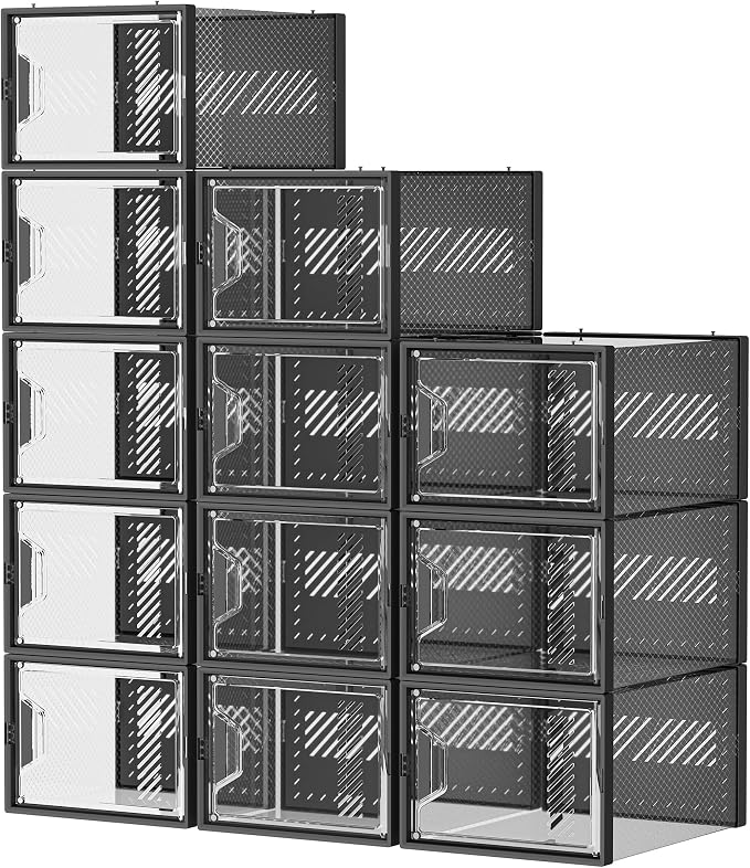 SIMPDIY Shoe Storage, 12 Pack X-Large Shoe Organizer for Closet, Shoe Boxes Clear Plastic Stackable Shoe Storage Boxes for Size 13 - Image 9