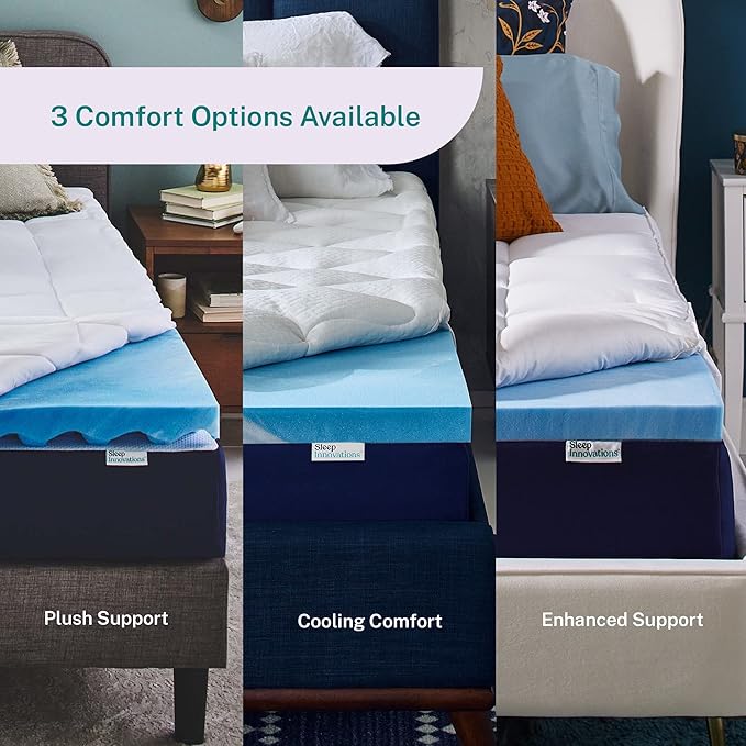 Sleep Innovations Cooling Comfort Gel Memory Foam Dual Layer Mattress Topper, 4 Inch, Full Size, Pillow Top Cover