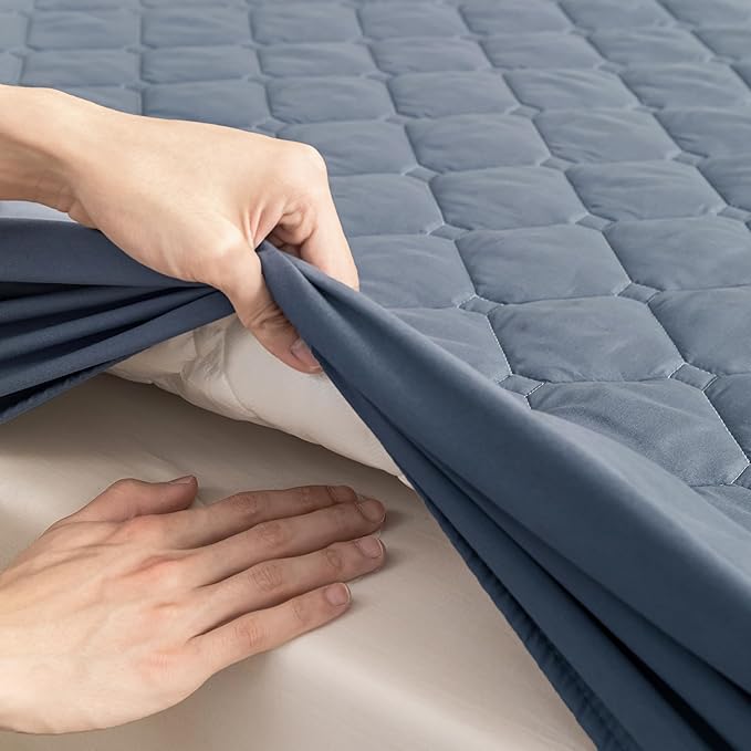 Twin Mattress Protector Waterproof, 18” Deep Pocket Fitted Mattress Topper+2pcs Pillow Cases - Leakproof, Oeko-TEX Certified, Breathable & Noiseless,Machine Washable (Blue)