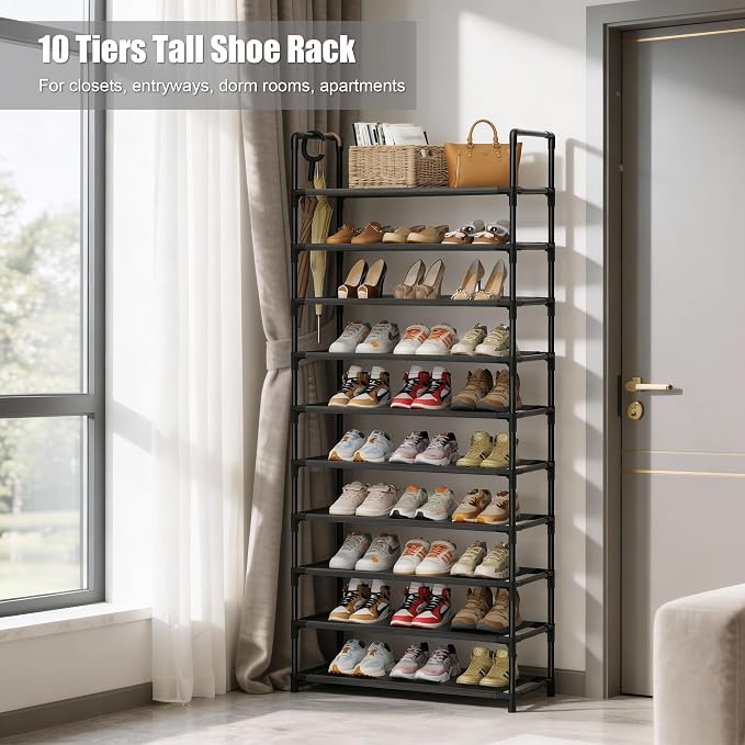 Shoe Rack, 10 Tier Shoe Storage Organizer Fit 30-35 Pairs Shoes,Metal Tall Shoe Shelf for Closet,Entryway,Garage,Bedroom,Cloakroom - Image 7