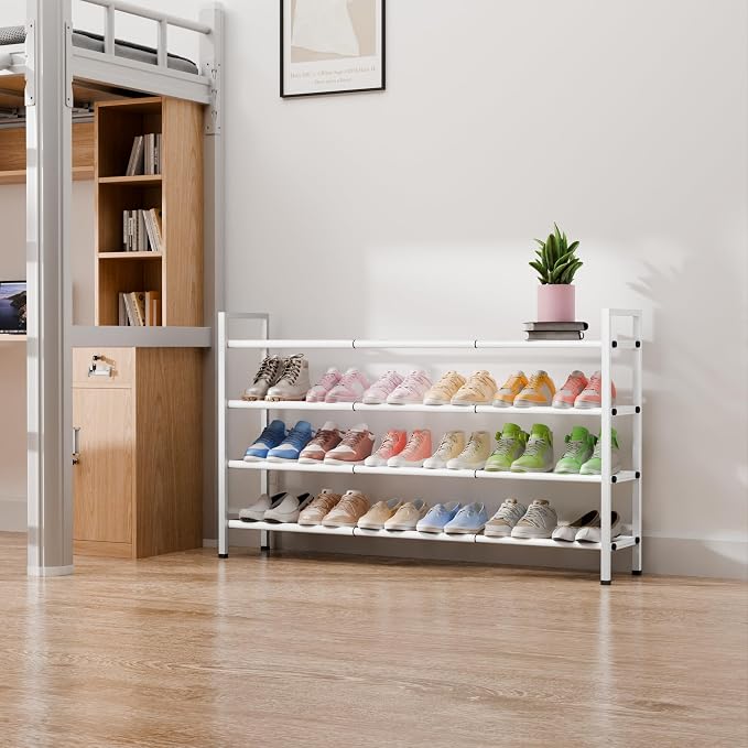 Bumusty 4-Tier Long Expandable Shoe Rack for Closet, 18"-44" Adjustable Shoe Rack for Entryway, 20-24 Pairs Large Shoe Organizer Shelf Storage, Sturdy Metal, White - Image 7