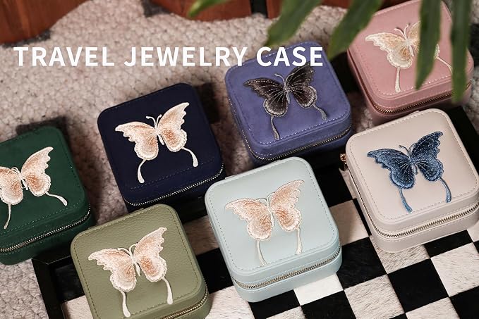 S.Leaf Travel Jewelry Organizer Boxes for Women Small Portable Necklace Earrings Bracelet Rings Travel Case Best Friend Birthday Gifts for Women Trendy (Butterfly_Pink_Gold) - Image 6