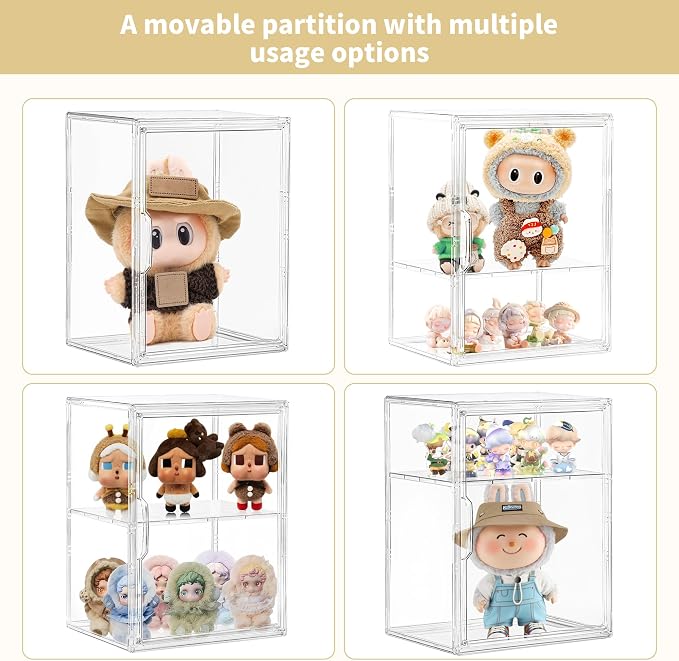 Acrylic Display Case for Collectibles, Clear Storage Bin with 3 Adjustable Layers and1 Removable Divider, Stackable Clear Storage Box with Magnetic Door for Figures, Home or Office,Large,2Pack - Image 7